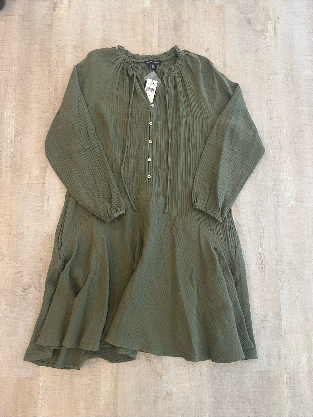 Saks Fifth Avenue Deep Lichen Green Gauze Button-Front Dress